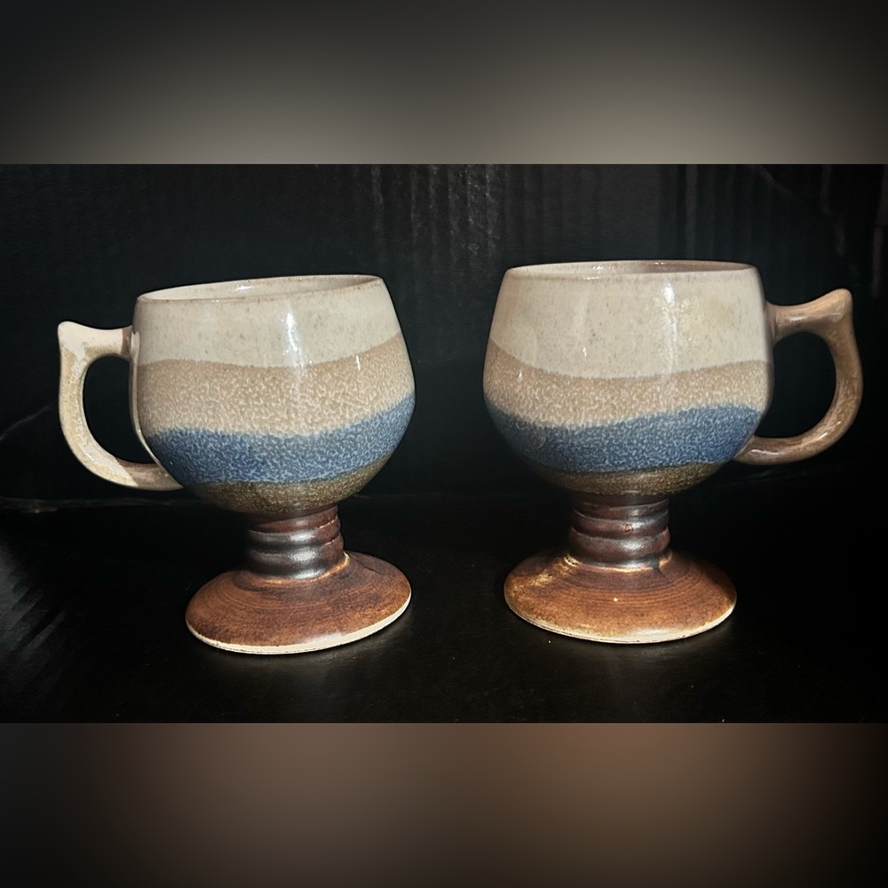 Vintage Hand Crafted Otagiri Orginal Japan Blue/Brown goblets